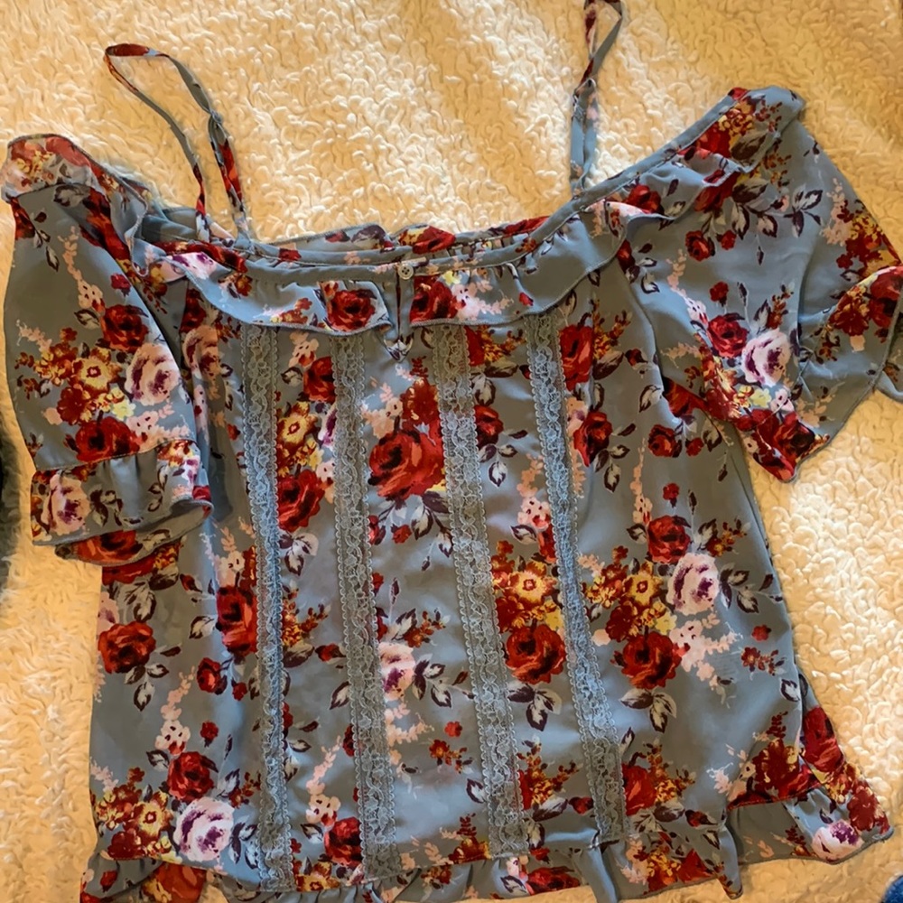 Xhilaration Open Shoulder Blouse with lace down the front.